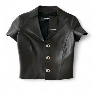 Dsquared2 Women's black leather blazer t shirt button up size 38